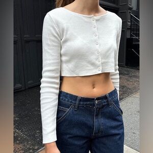 white brandy long sleeve cropped button down